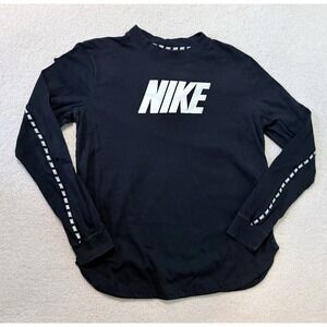 Nike Long Sleeve Shirt Mens S Black Logo Tape Back Graphic Althleisure U Hem